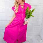 Alexis Flamingo Pink Zip Front Maxi Dress Entro