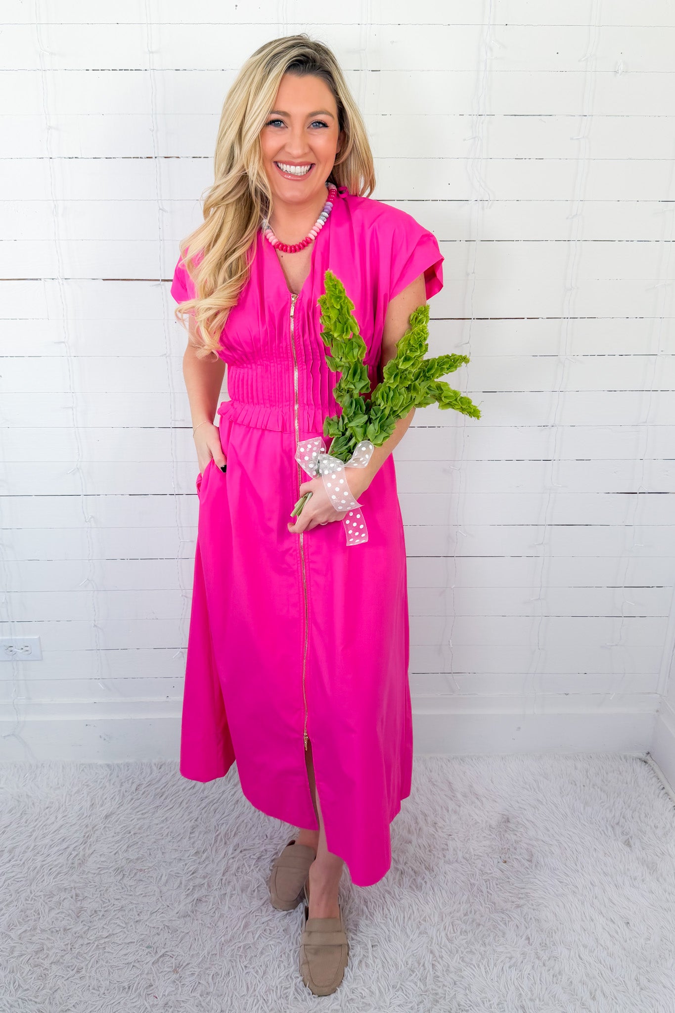Alexis Flamingo Pink Zip Front Maxi Dress Entro