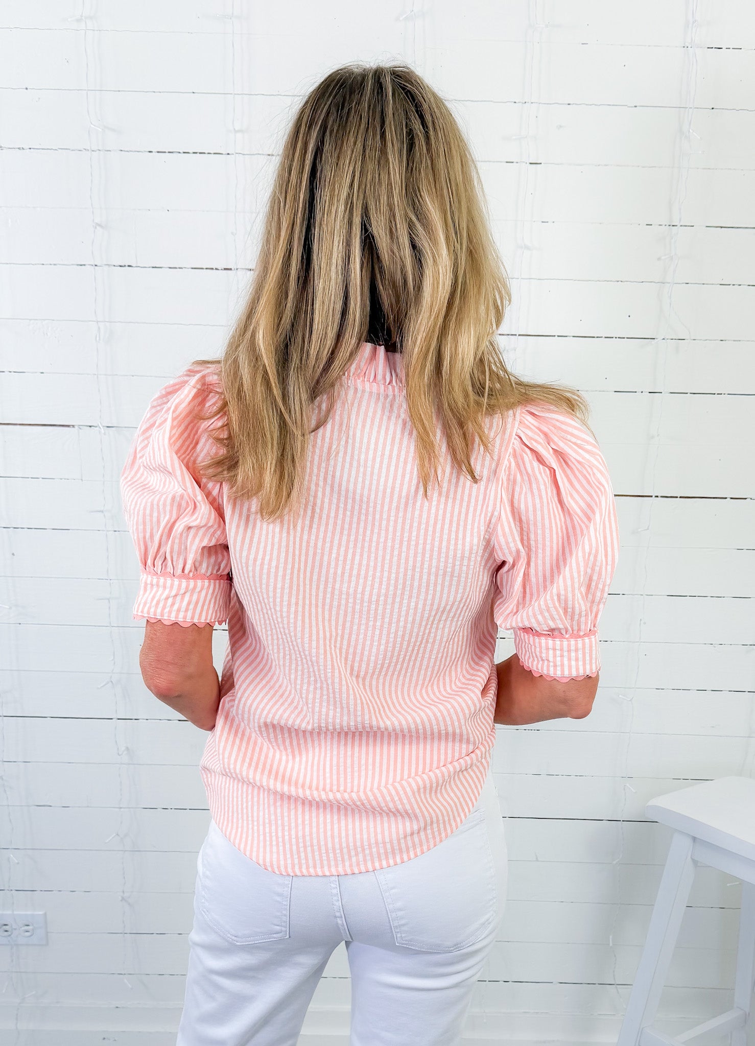 Alexis Peach Seersucker Stripe Top Staccato