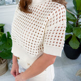 Alina White Cropped Crochet Sweater