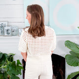 Alina White Cropped Crochet Sweater