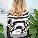 Alora Black + White Stripe Knit Henley Top KUT