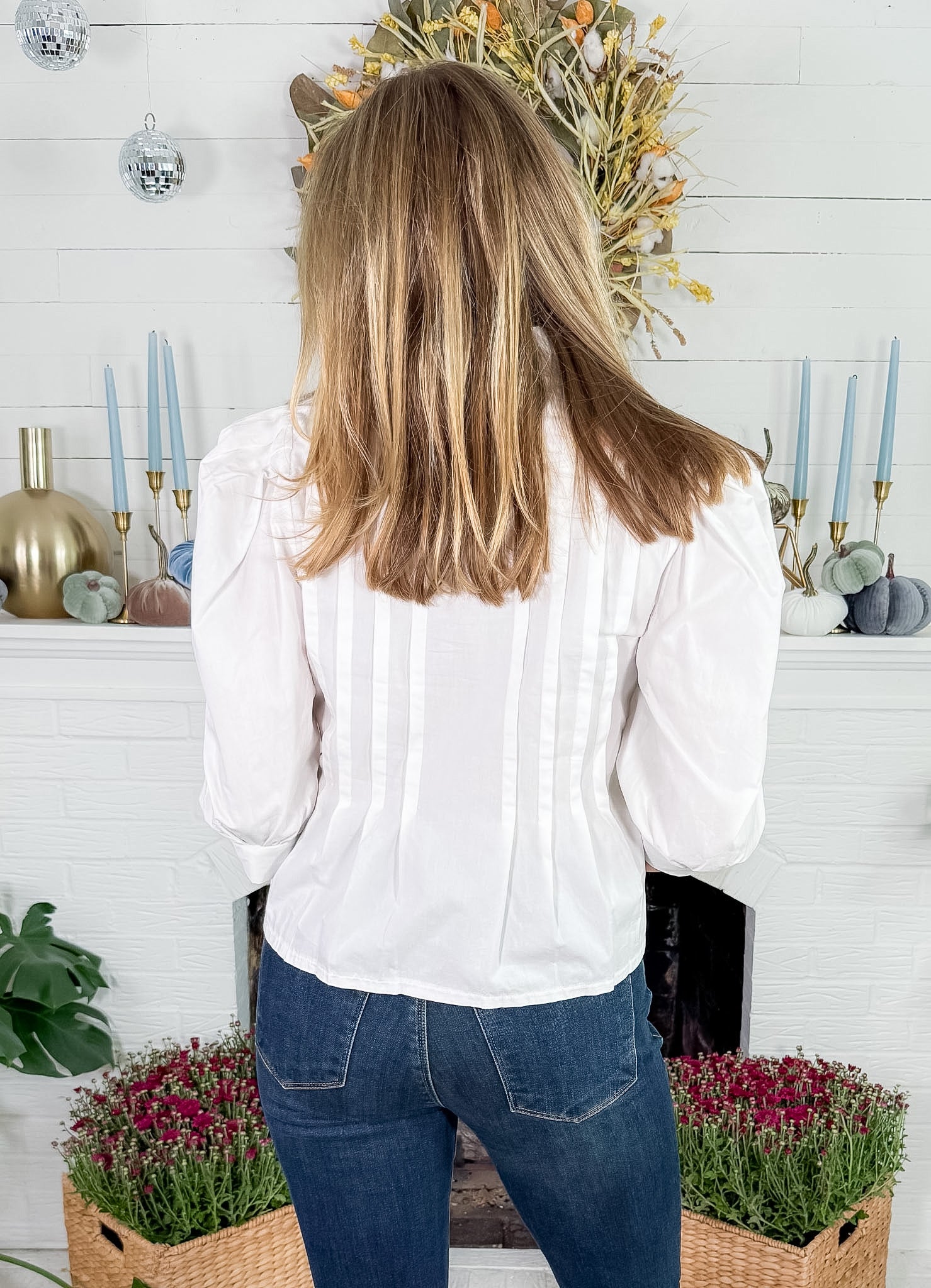 Amanda Ivory Balloon Sleeve  Tie Top Pinch