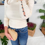Amaryllis Creme Fitted Ribbed Sweater FRNCH