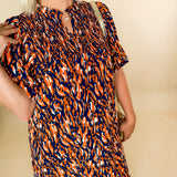 Amelia Tiger Tail Navy + Orange Dress