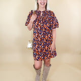 Amelia Tiger Tail Navy + Orange Dress