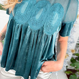 Anderson Teal Lace + Velvet Babydoll Top Fate