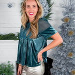 Anderson Teal Lace + Velvet Babydoll Top Fate