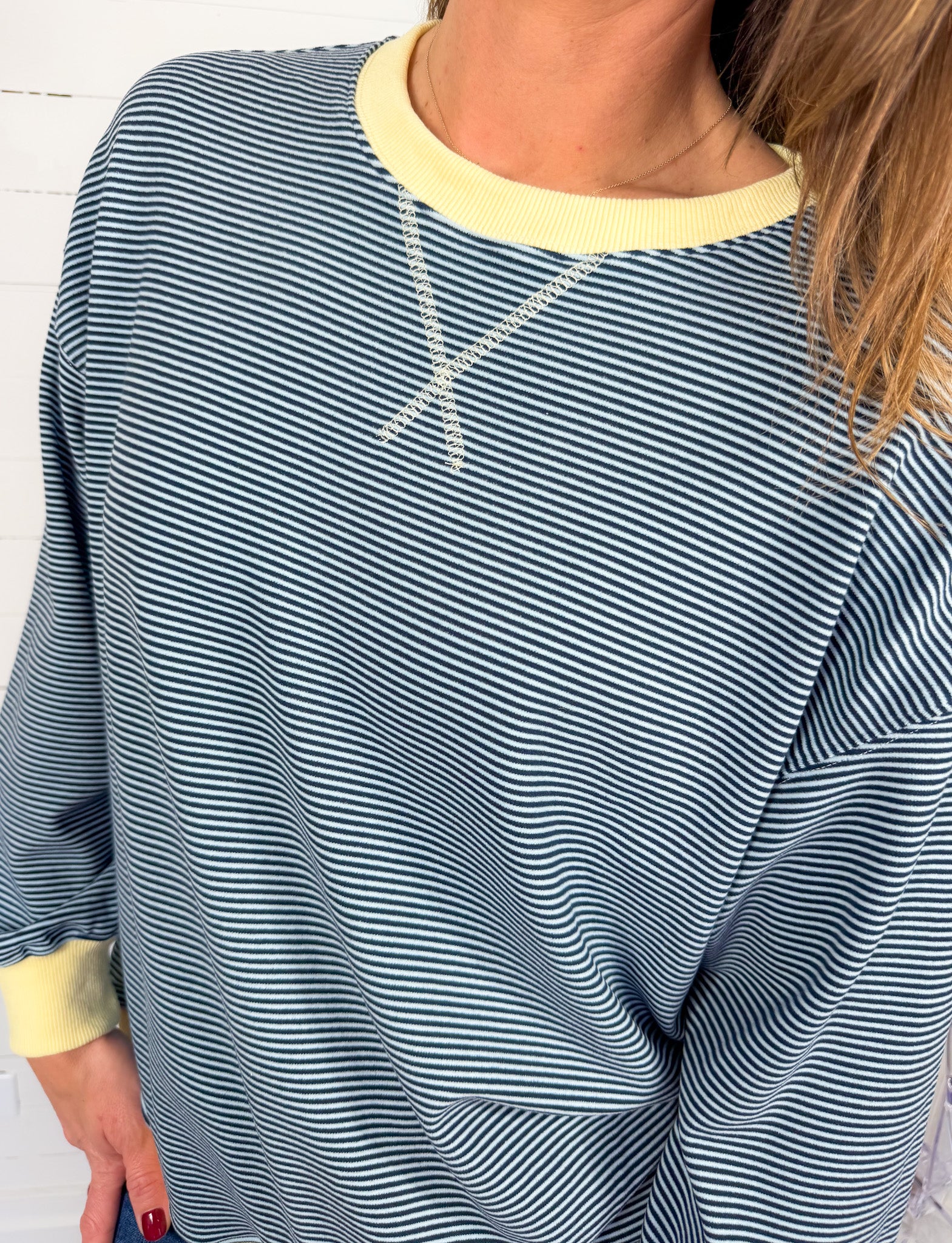 Anna Navy + Light Blue Stripe Sweater Le Lis