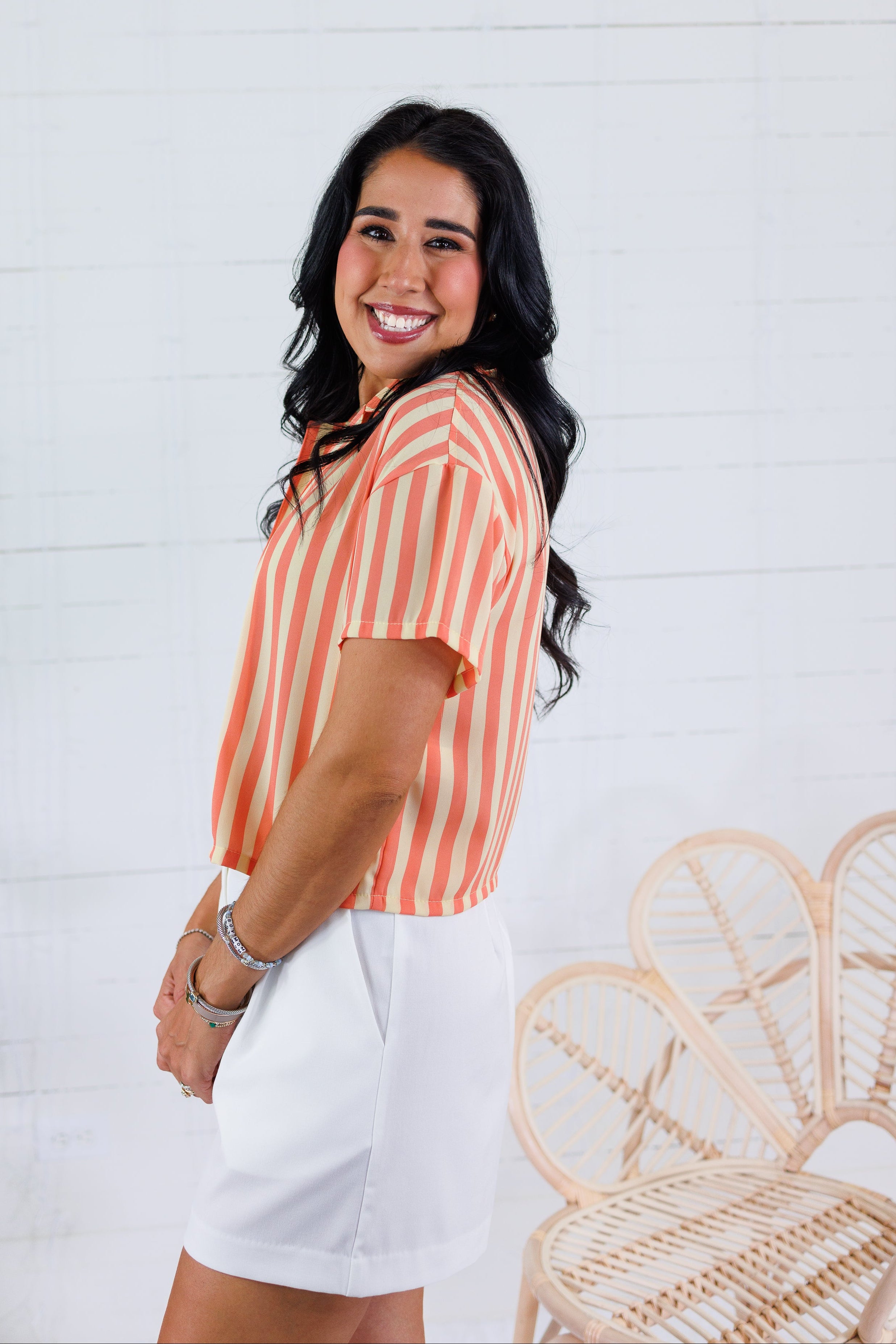 Arden Sunkissed Stripe Button Top Adrienne