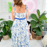 Aria Blue Floral Tiered Midi Dress