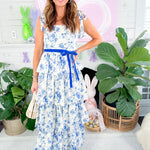 Aria Blue Floral Tiered Midi Dress