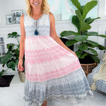 Aruba Pink + Blue Geometric Maxi Dress Azure and Indigo