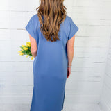 Athena Chambray Scuba Shift Midi Dress Entro