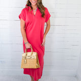 Athena Coral Scuba Shift Midi Dress Entro