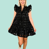 Aubrey Black Ruffle Shoulder Mini Dress Buddy Love