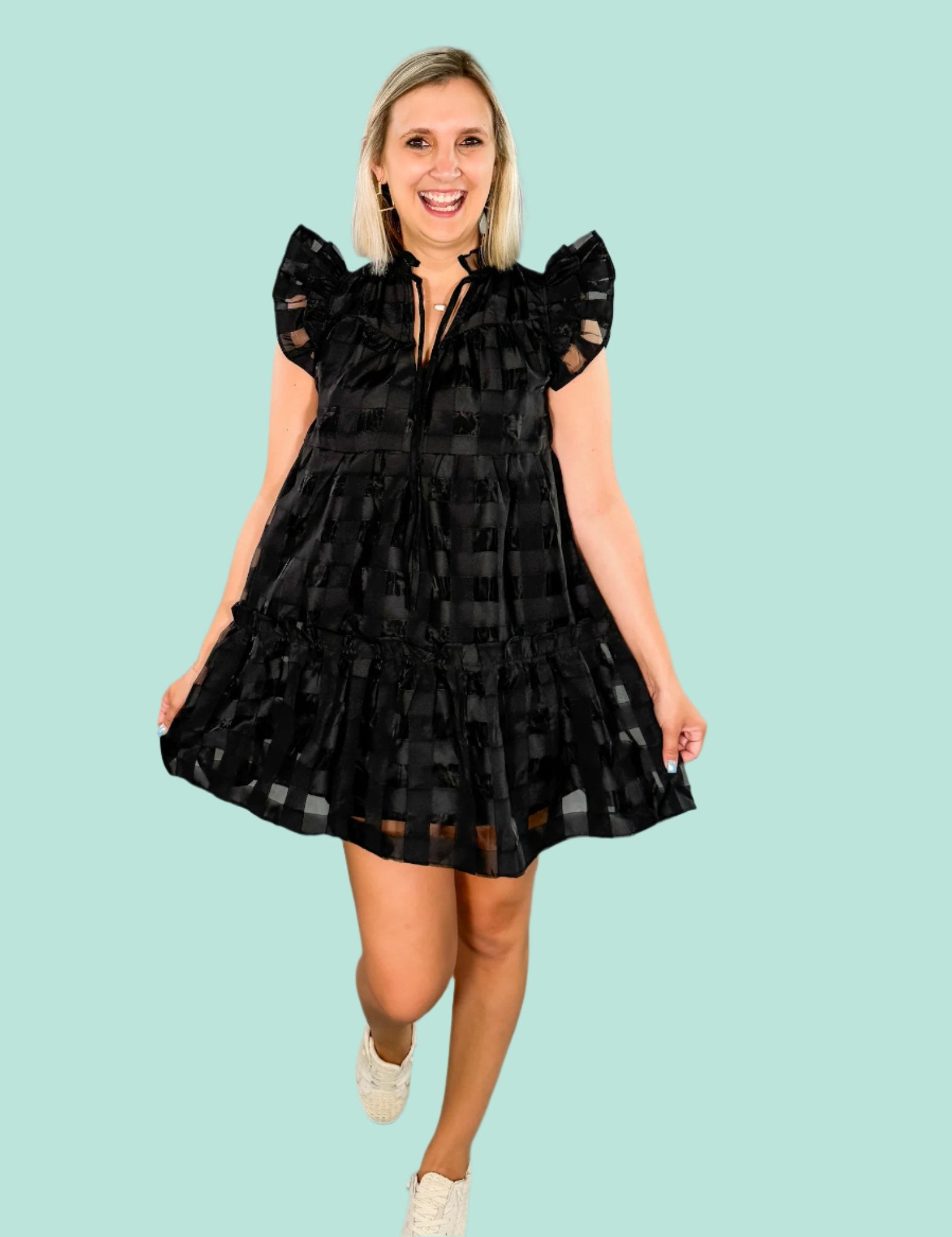 Aubrey Black Ruffle Shoulder Mini Dress Buddy Love