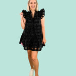 Aubrey Black Ruffle Shoulder Mini Dress Buddy Love