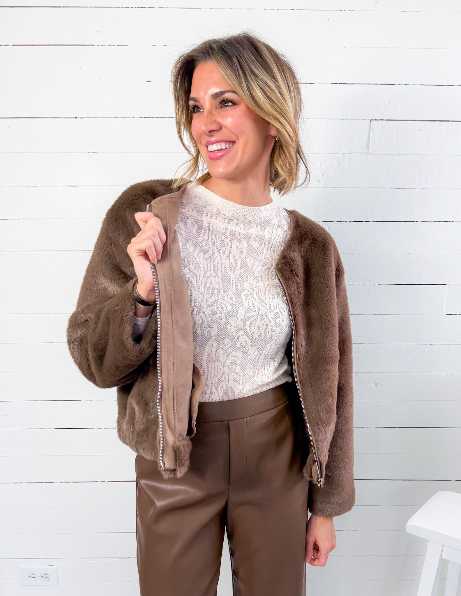 Aubrey Brown Faux Fur Jacket Lucy Paris