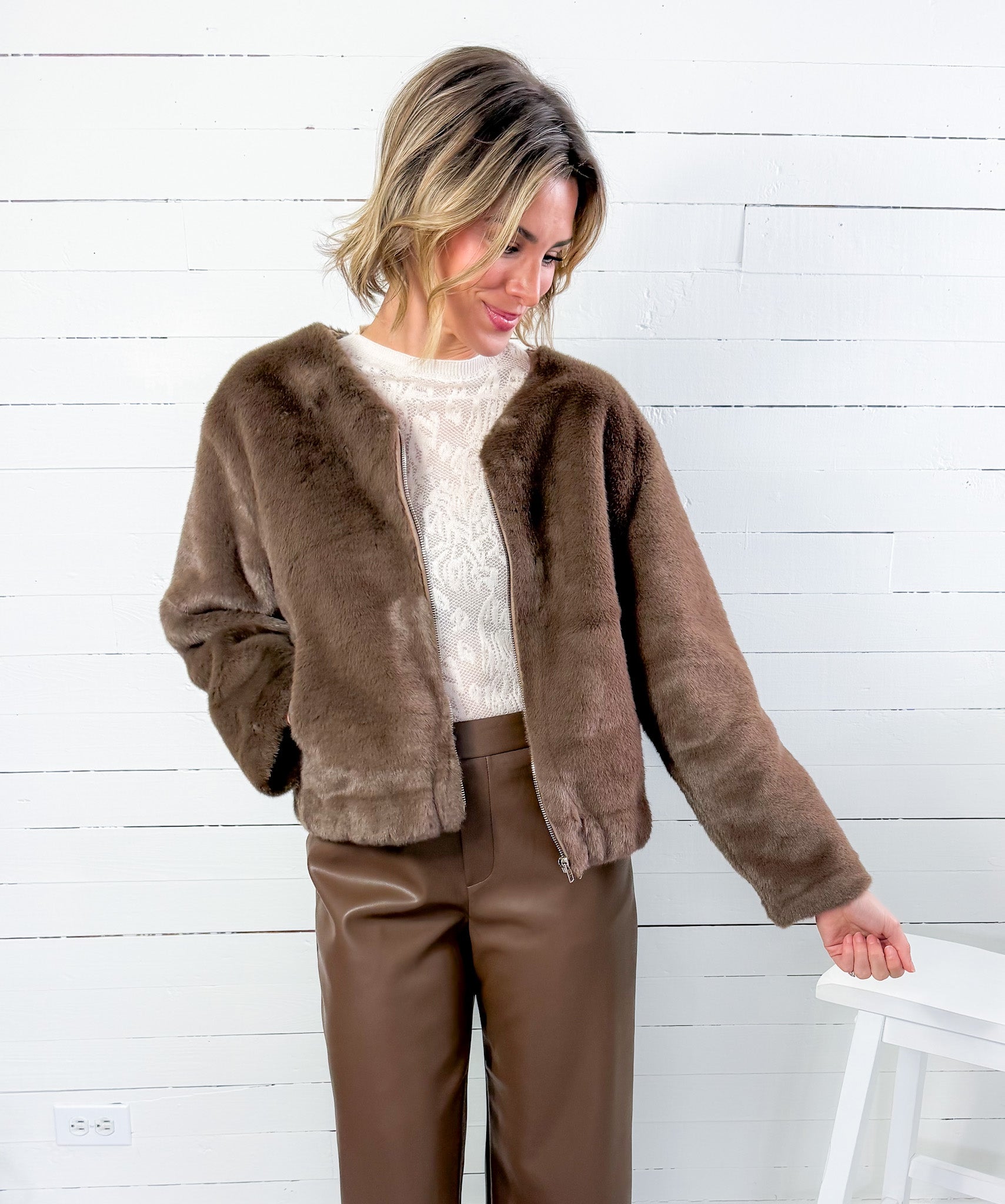 Aubrey Brown Faux Fur Jacket Lucy Paris