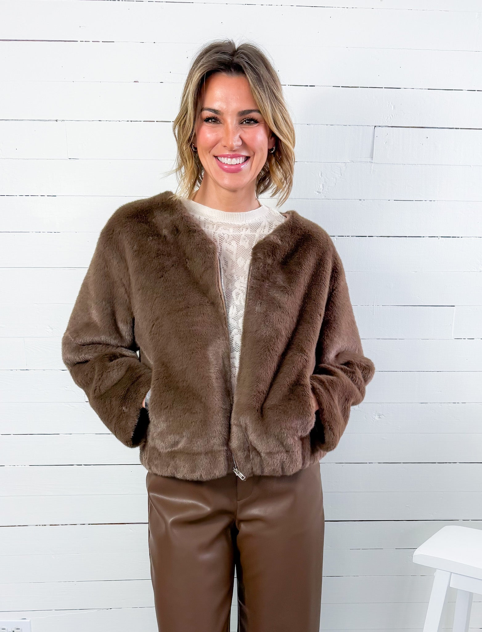 Aubrey Brown Faux Fur Jacket Lucy Paris