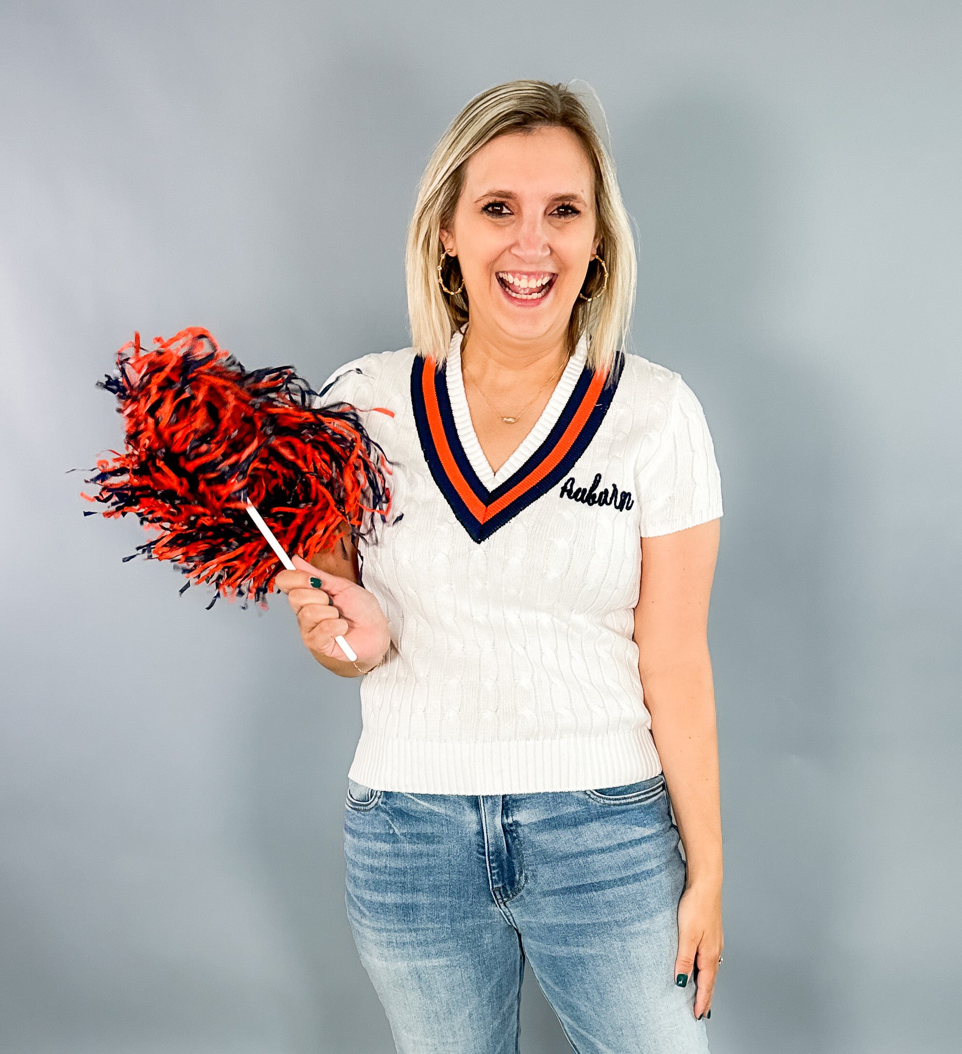 Auburn Cable V-Neck Sweater