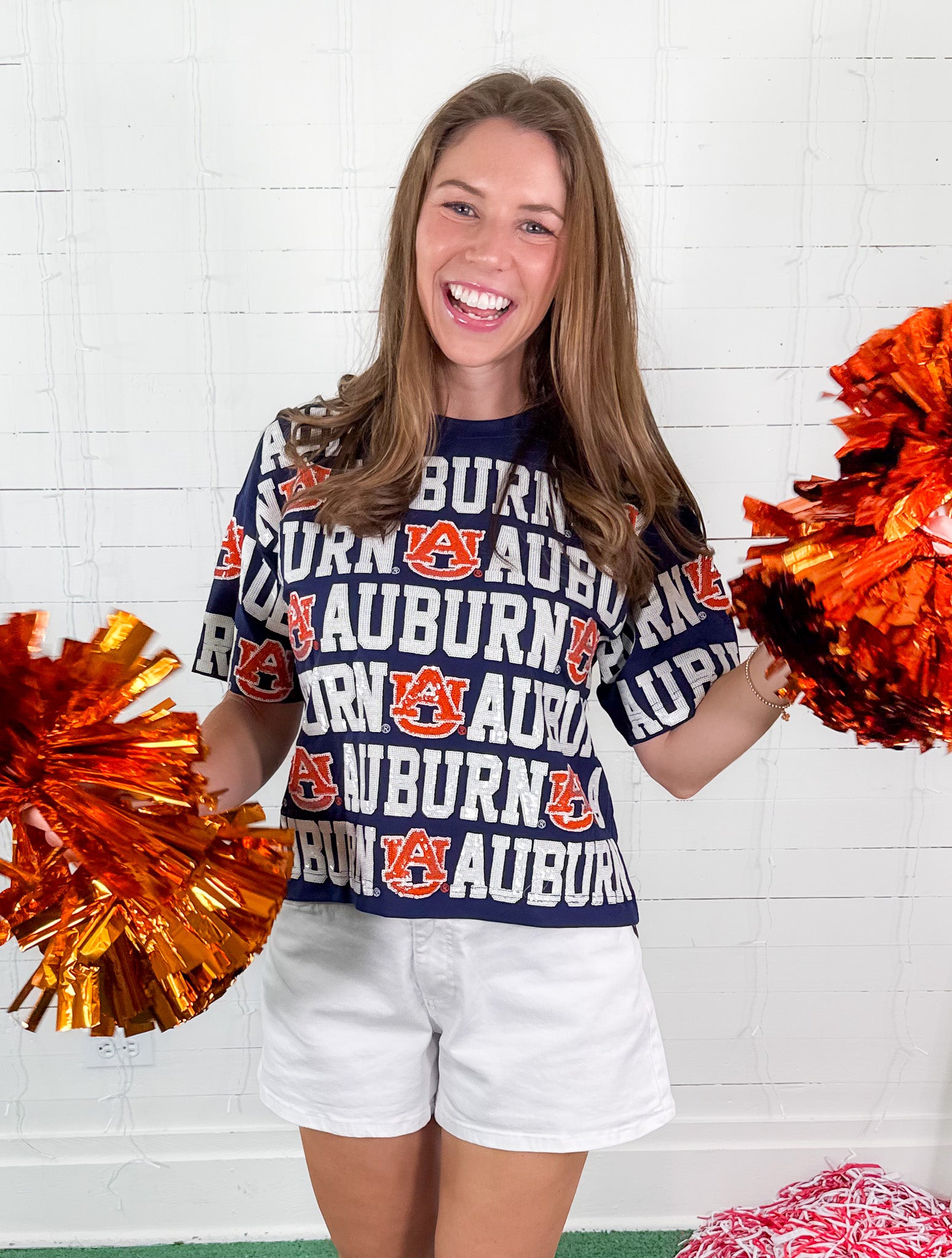 Auburn Navy Sequin Repeat Tee Stewart Simmons