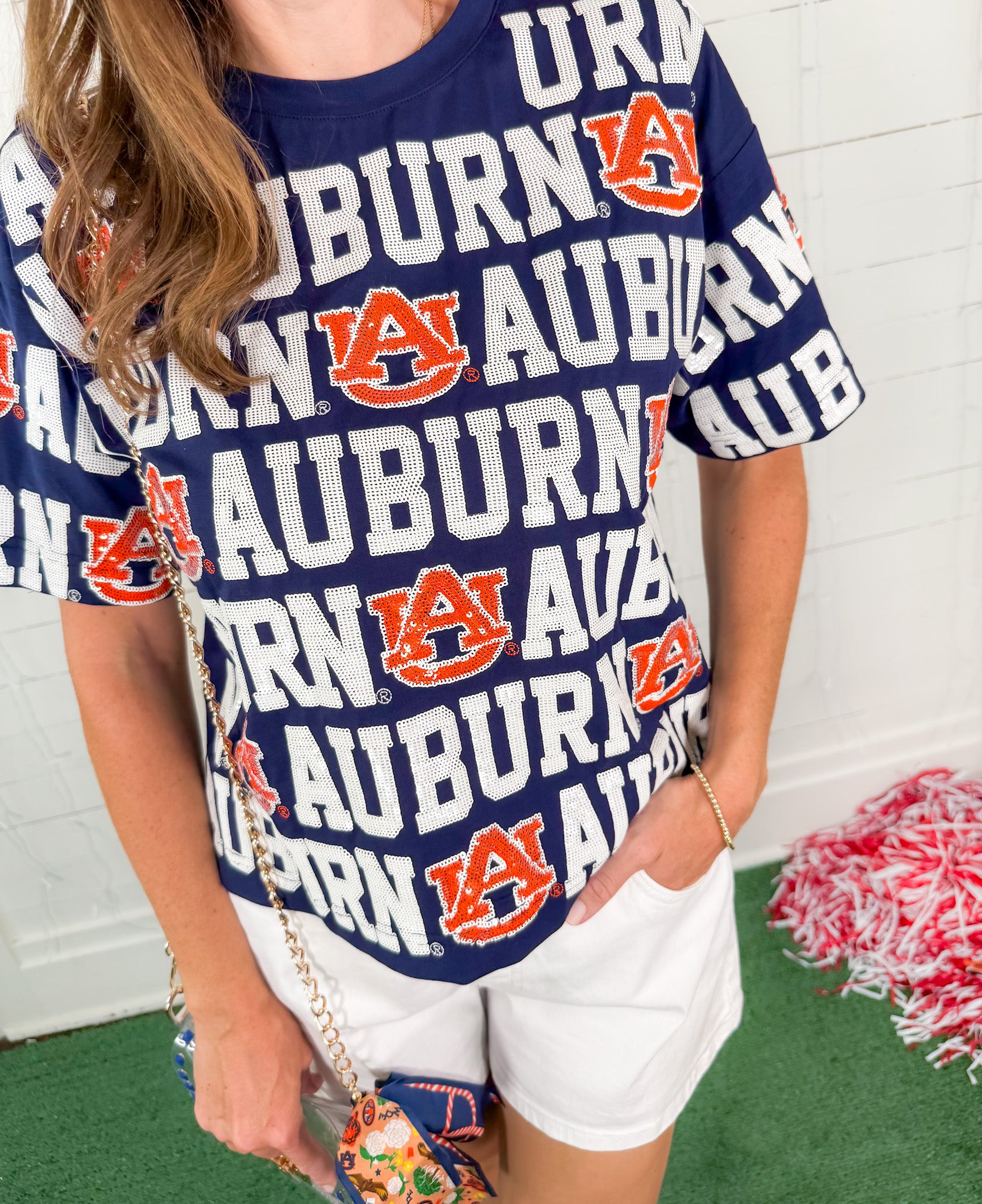 Auburn Navy Sequin Repeat Tee Stewart Simmons
