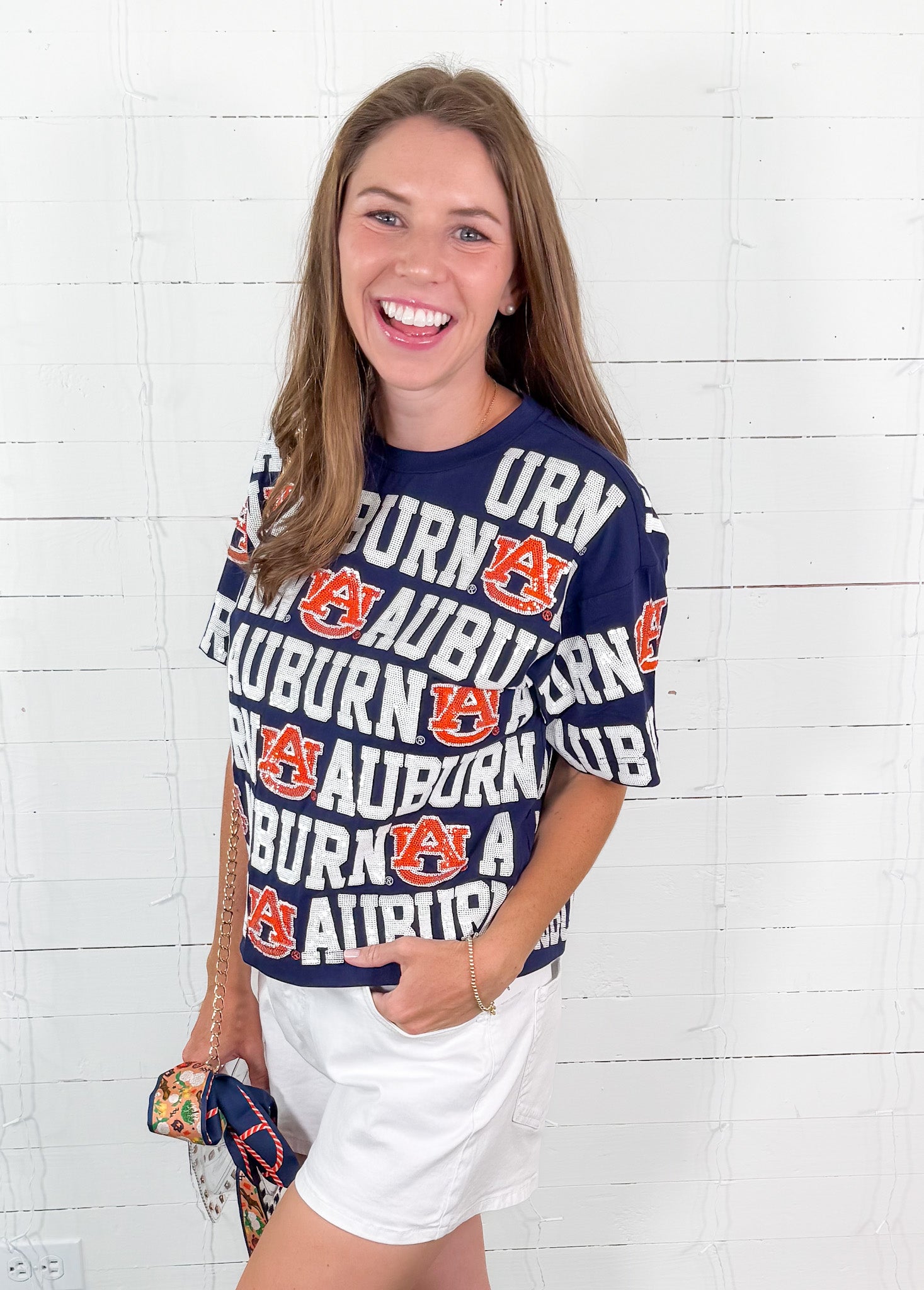 Auburn Navy Sequin Repeat Tee Stewart Simmons