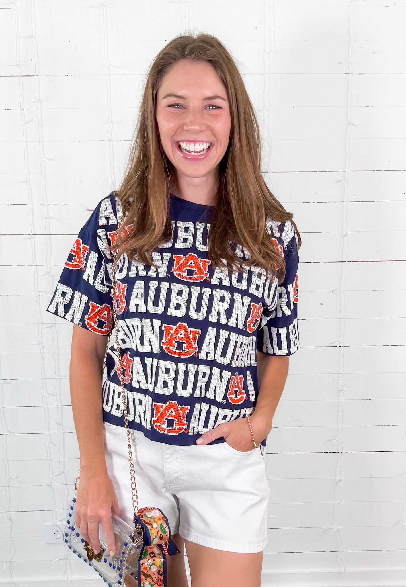 Auburn Navy Sequin Repeat Tee Stewart Simmons