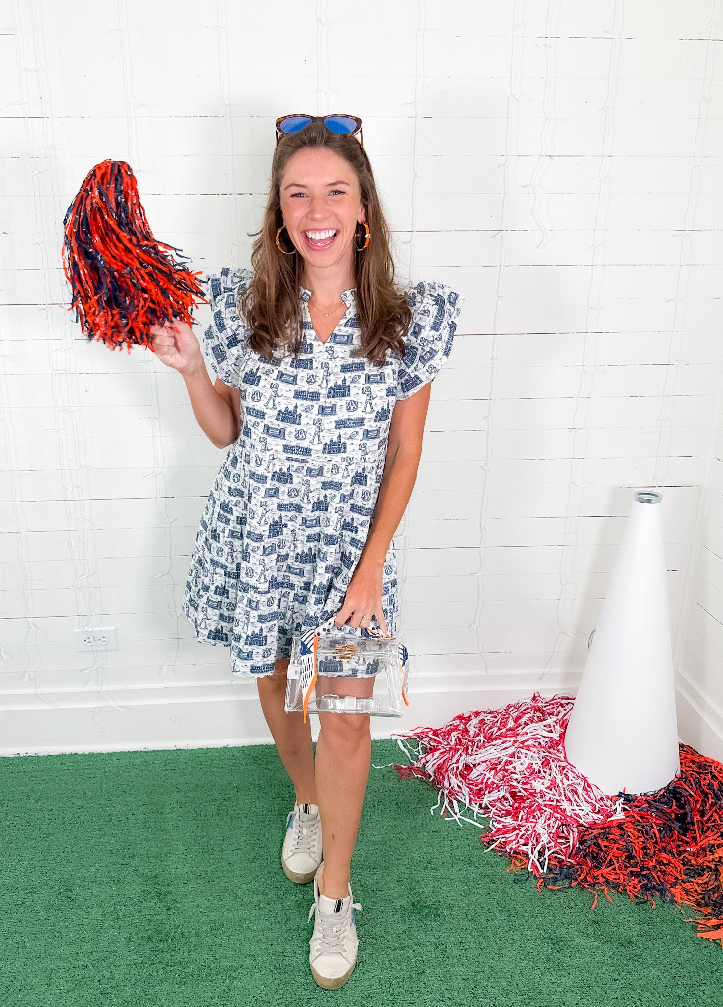Auburn Team Toile Flutter Sleeve Mini Dress Stewart Simmons