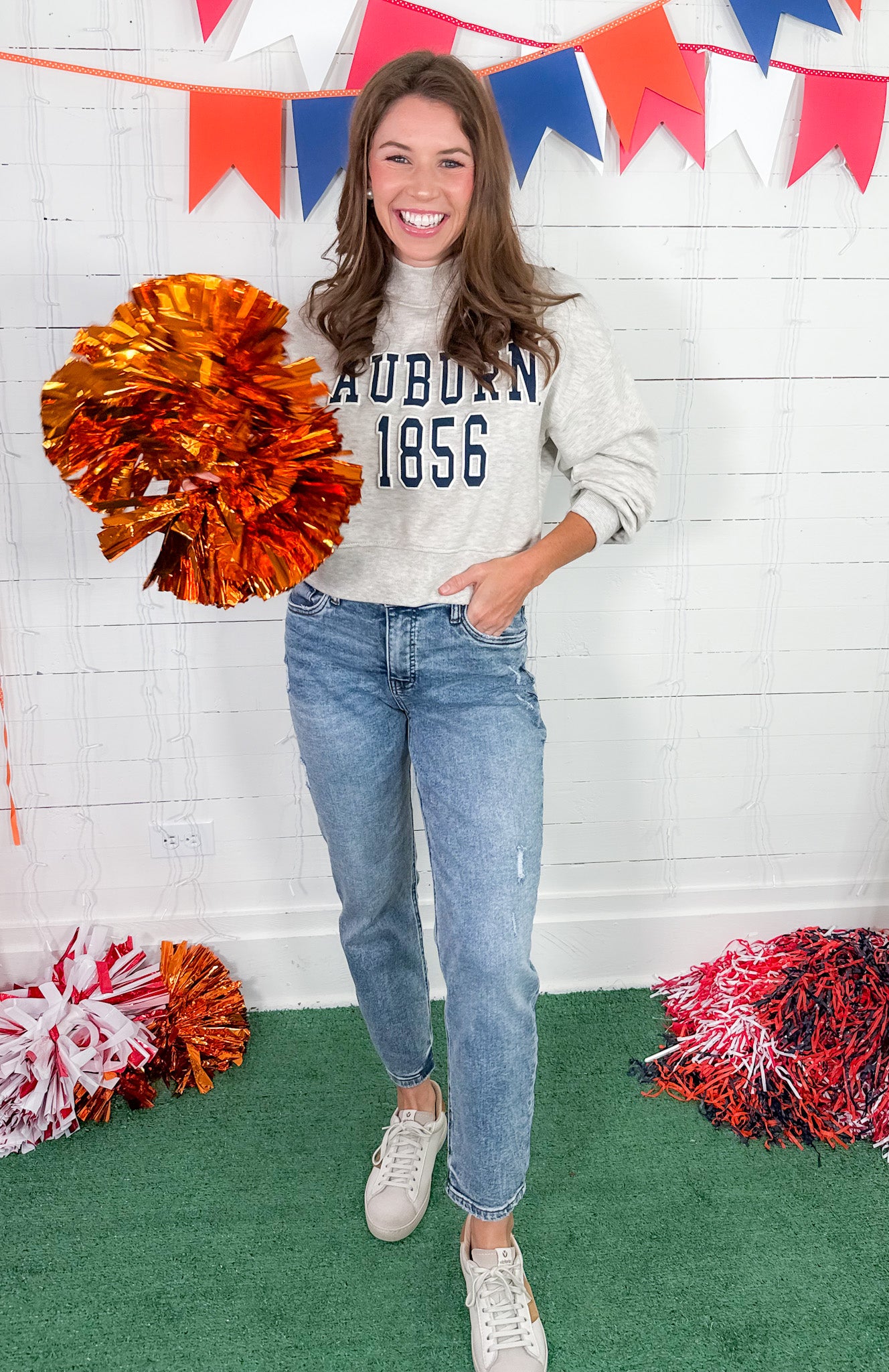 Auburn Tigers Gray Mock Neck Hi-Dive Cropped Sweatshirt