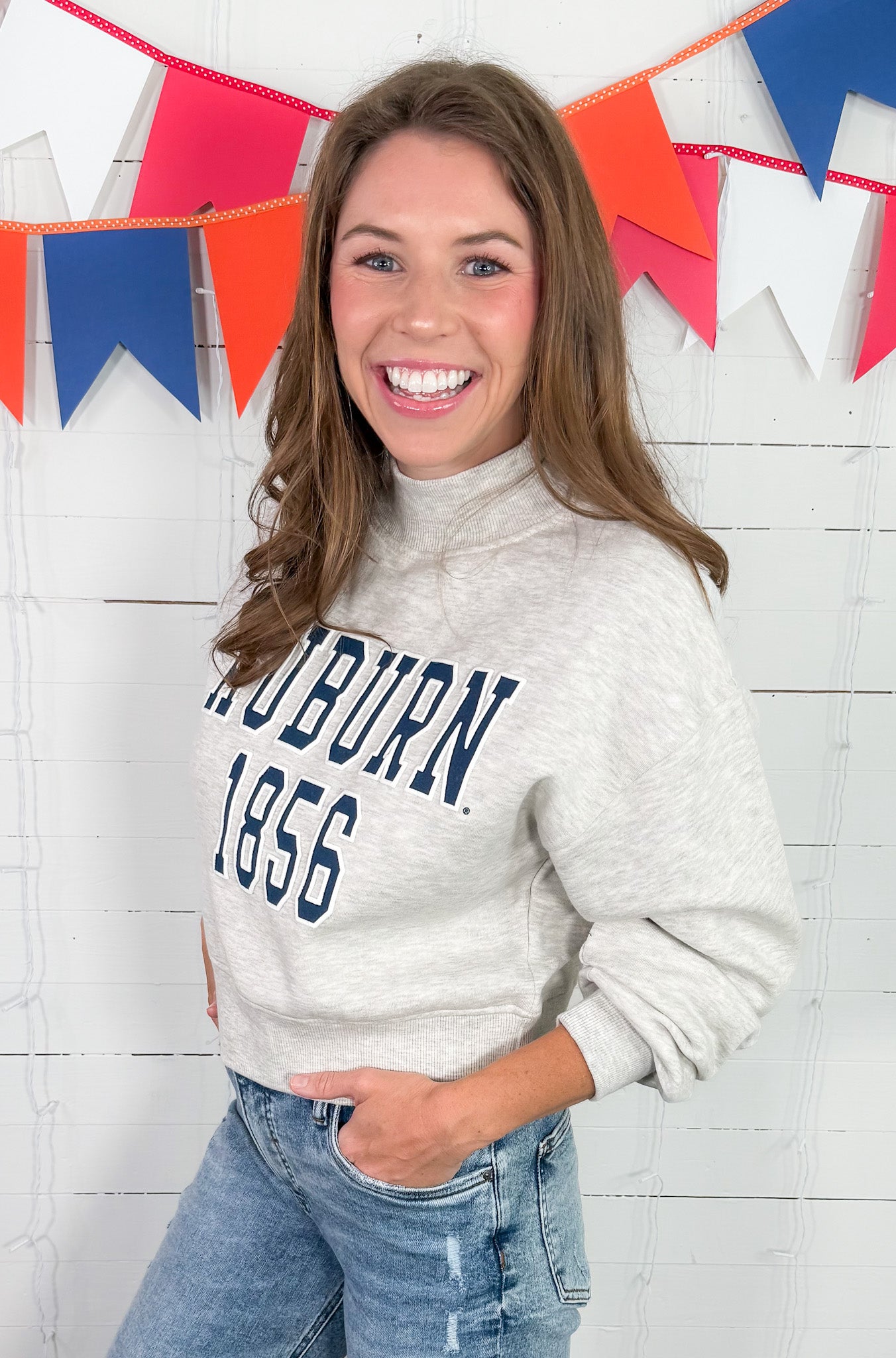Auburn Tigers Gray Mock Neck Hi-Dive Cropped Sweatshirt