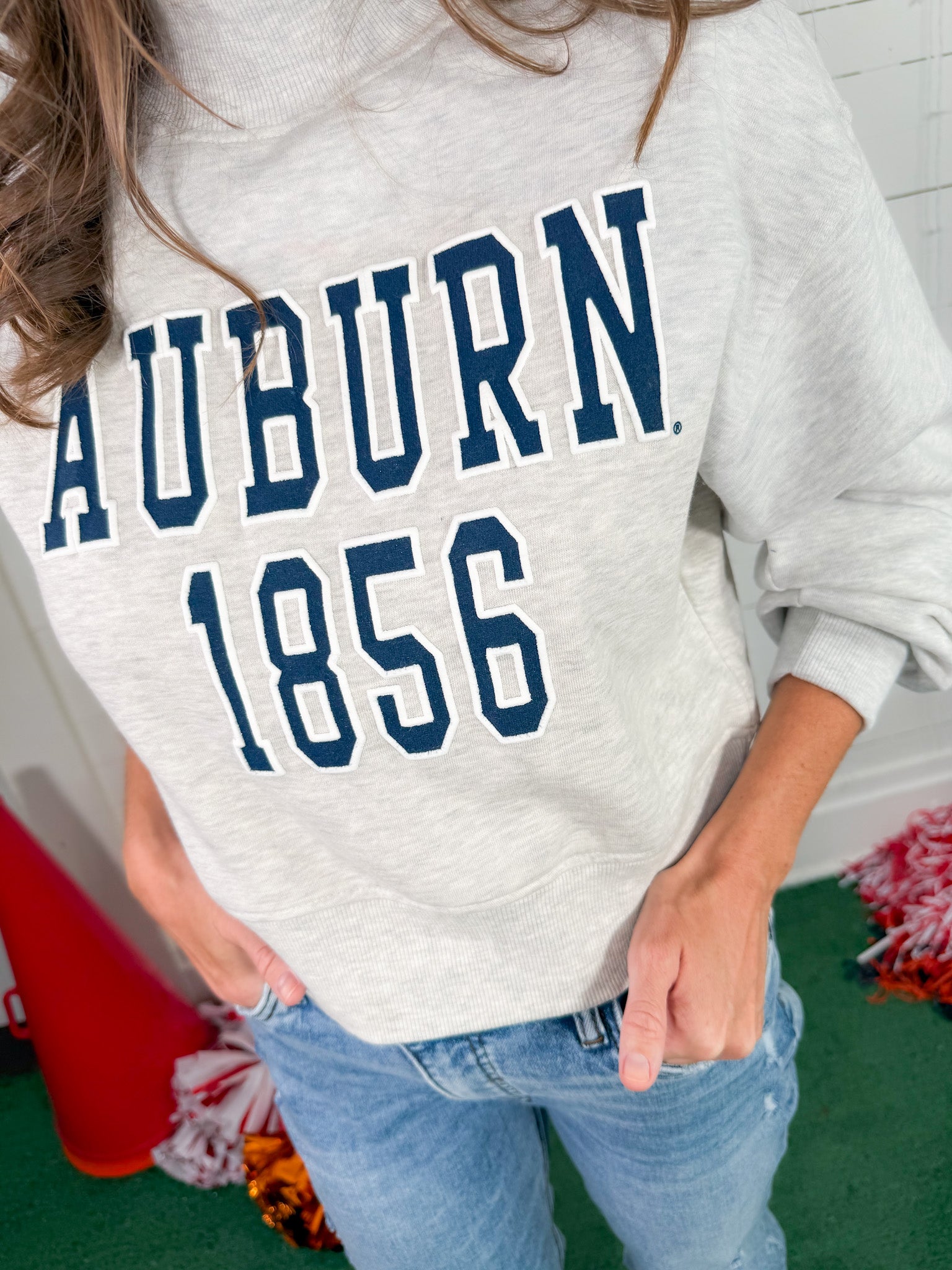 Auburn Tigers Gray Mock Neck Hi-Dive Cropped Sweatshirt