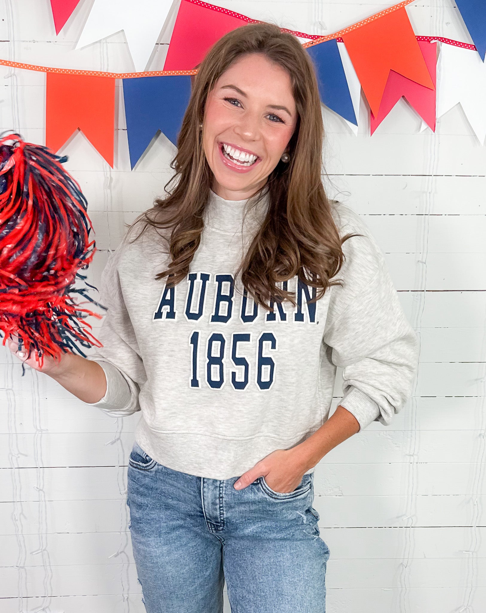 Auburn Tigers Gray Mock Neck Hi-Dive Cropped Sweatshirt