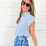 Audrey Blue Seersucker Plaid Camp Shirt