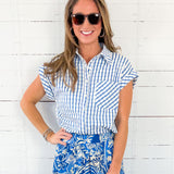Audrey Blue Seersucker Plaid Camp Shirt