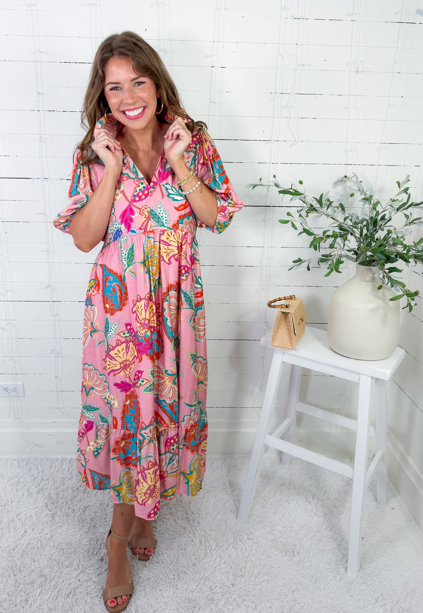Augustine Pink Floral Maxi Dress Umgee
