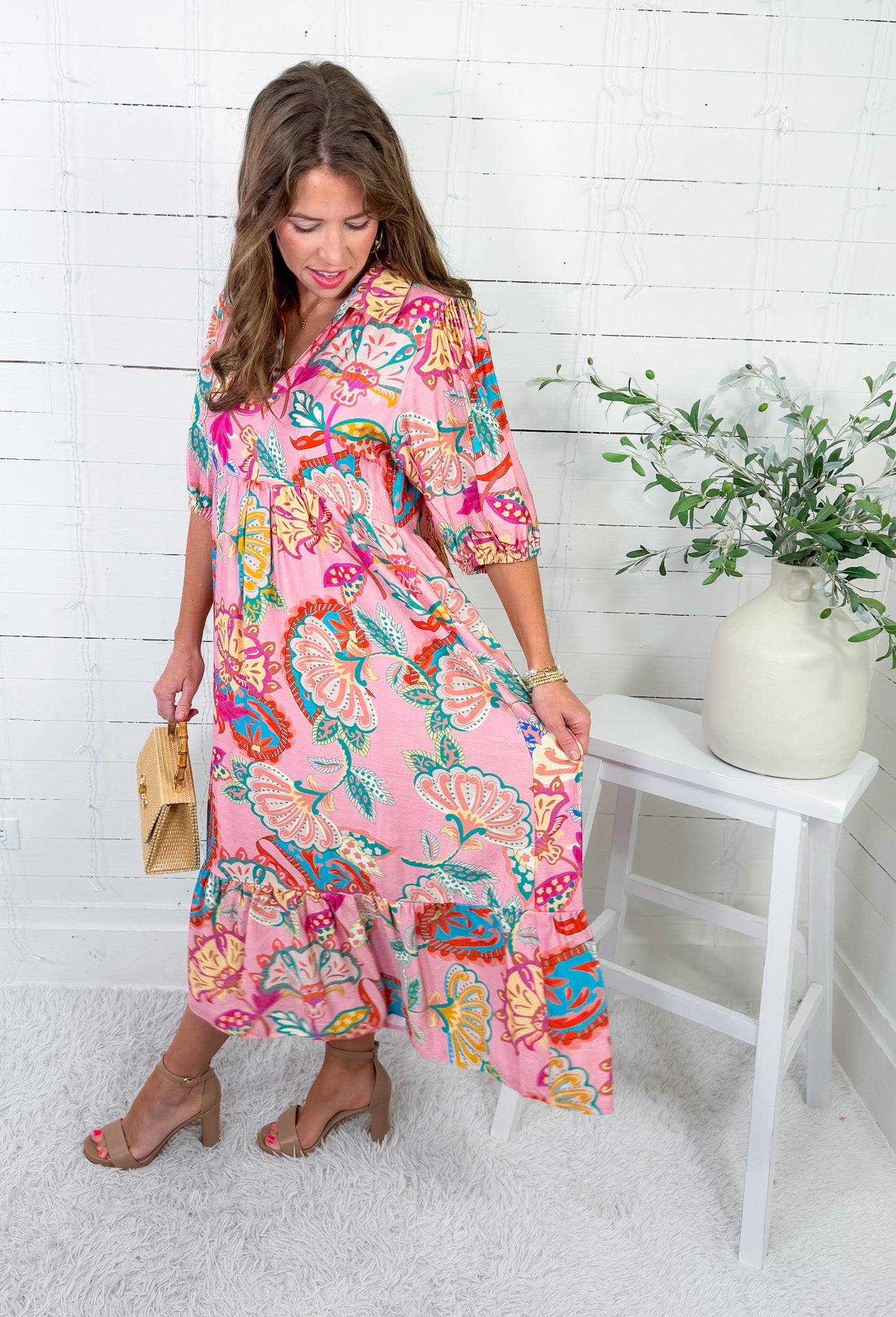 Augustine Pink Floral Maxi Dress Umgee