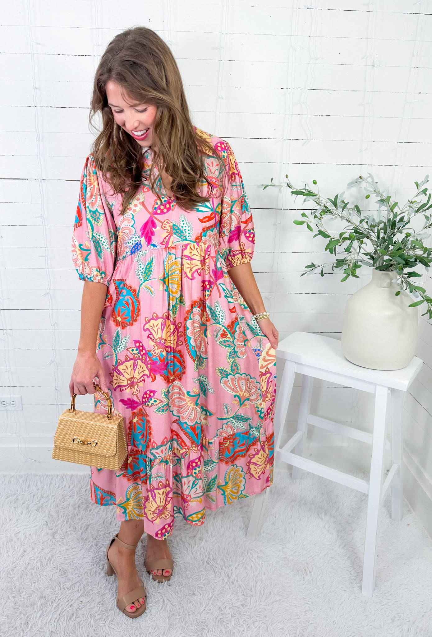 Augustine Pink Floral Maxi Dress Umgee