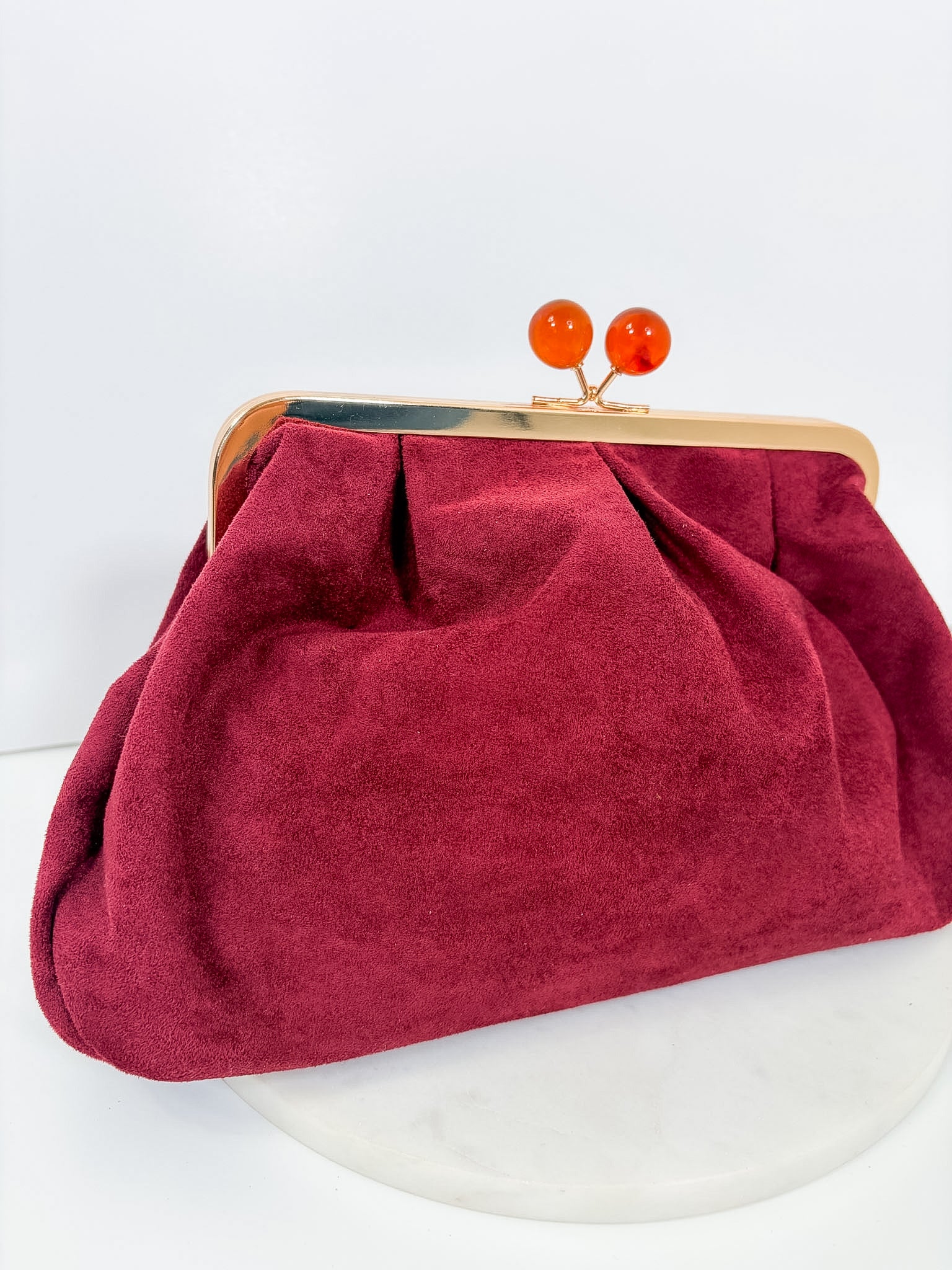 Aura Bordeaux Suede Clutch