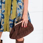 Aura Chocolate Suede Clutch