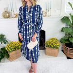 Ava Navy Ikat Stripe Dress Mary Square