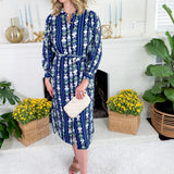 Ava Navy Ikat Stripe Dress Mary Square