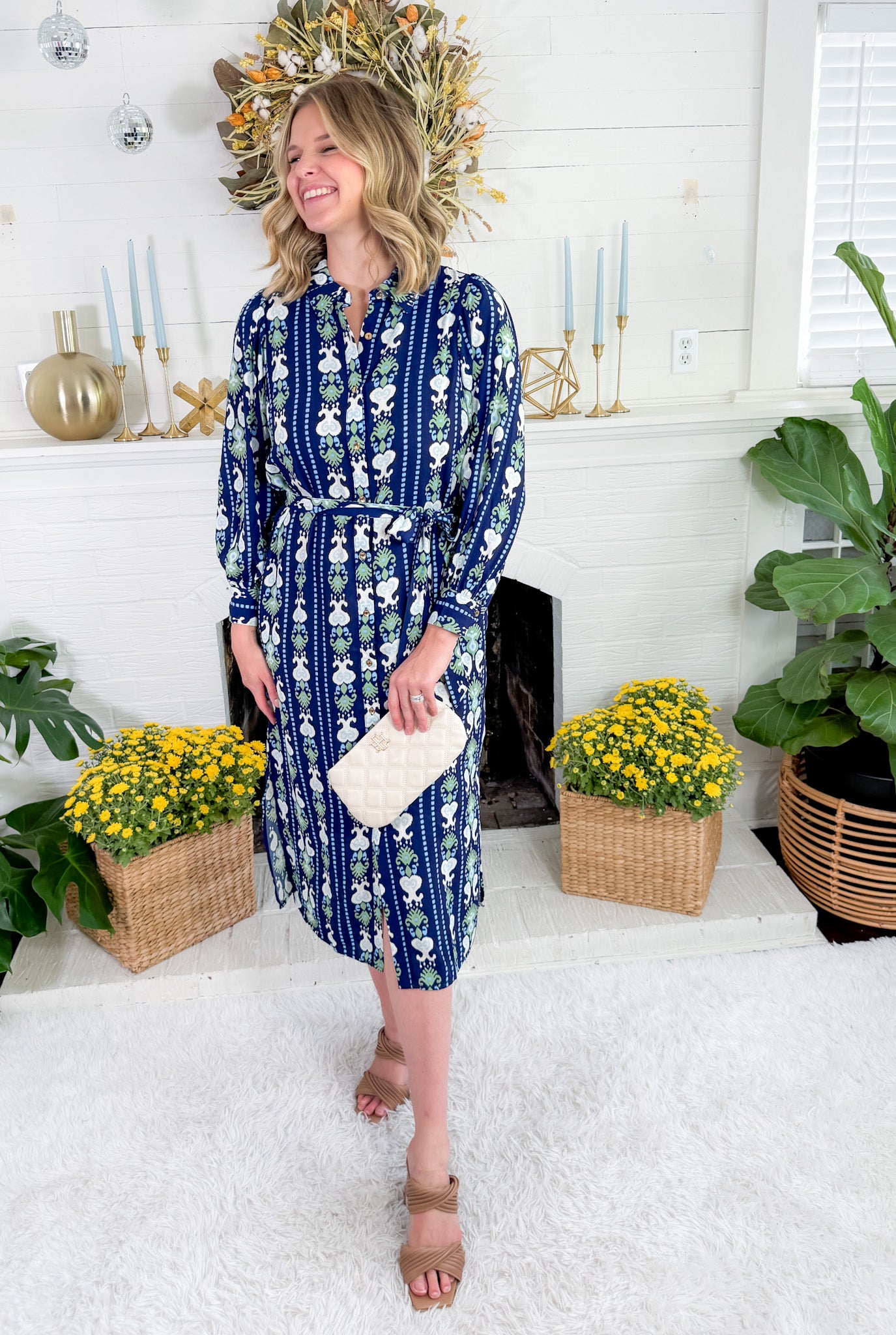 Ava Navy Ikat Stripe Dress Mary Square
