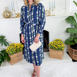 Ava Navy Ikat Stripe Dress Mary Square