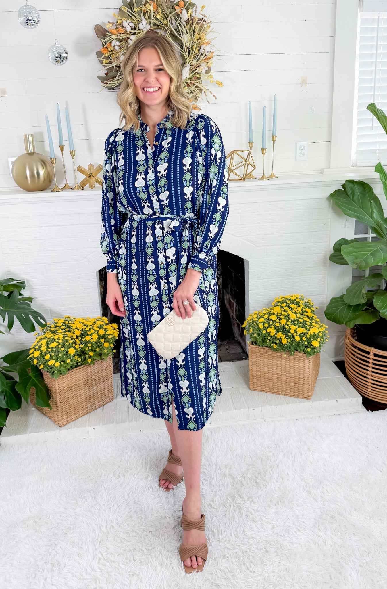 Ava Navy Ikat Stripe Dress Mary Square