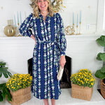 Ava Navy Ikat Stripe Dress Mary Square
