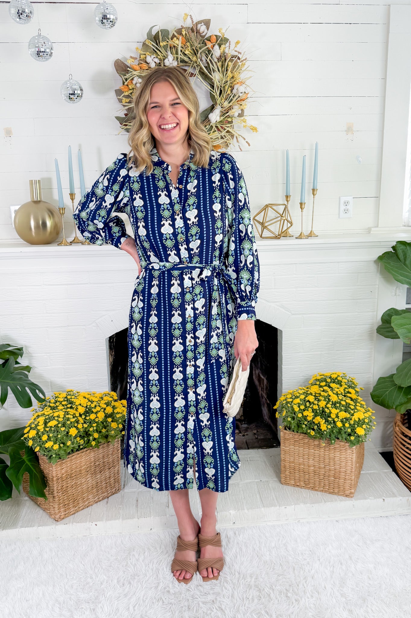 Ava Navy Ikat Stripe Dress Mary Square