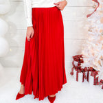 Avery Red Pleated Maxi Skirt